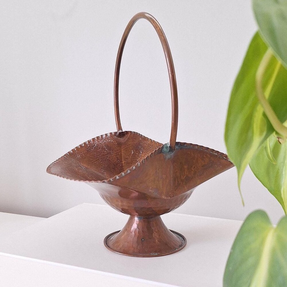 Vintage Copper Trinket Dish Bowl Basket